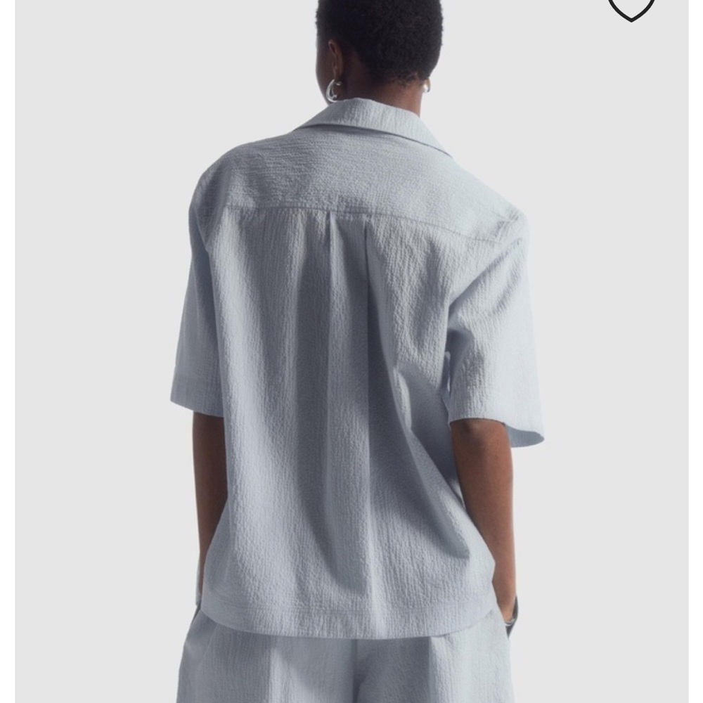 COS camp collar textured button up shirt short sleeve Light Blue Textured relax - Picture 3 of 16